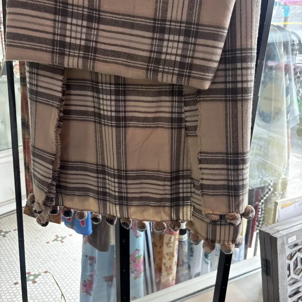 J. Crew Plaid Blanket Scarf With Pom-Pom Trim Acrylic Blend
